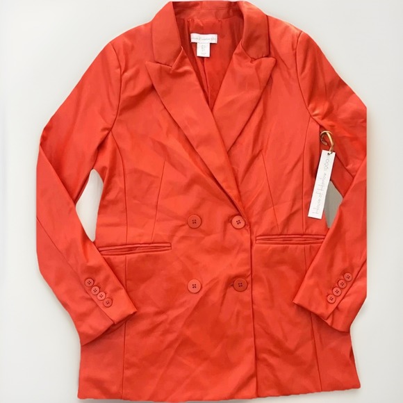 House of Harlow 1960 Jackets & Blazers - House of Harlow 1960 Faux Leather Jacket Orange NWT Small Double Breasted Blazer